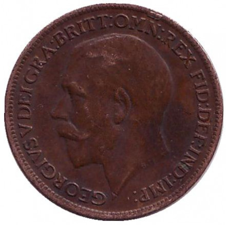 Монета 1 фартинг. 1919 год, Великобритания.
