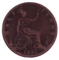 Монета 1/2 пенни. 1893 год, Великобритания. Монета 1/2 пенни. 1893 год, Великобритания.