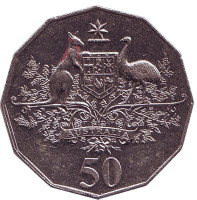 100-летие федерации. Герб Австралии. Монета 50 центов, 2001 год, Австралия.