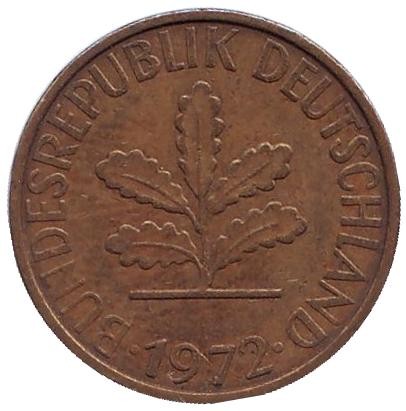 Монета 5 пфеннигов. 1972 год (J), ФРГ. Дубовые листья.