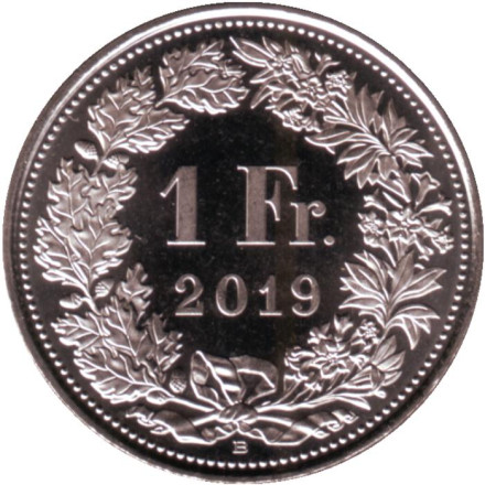 Монета 1 франк. 2019 год, Швейцария. UNC. Гельвеция.