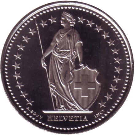 Монета 1 франк. 2019 год, Швейцария. UNC. Гельвеция. Монета 1 франк. 2019 год, Швейцария. UNC. Гельвеция.