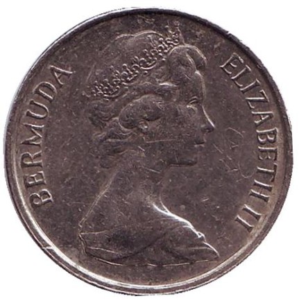 Монета 5 центов. 1985 год, Бермудские острова. Тропическая рыба (Ангел-королева). Монета 5 центов. 1985 год, Бермудские острова. Тропическая рыба (Ангел-королева).