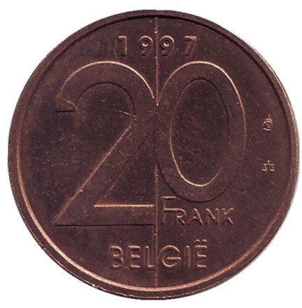 Монета 20 франков. 1997 год, Бельгия. (Belgie)