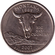 Монета 25 центов (P). 2007 год, США. Монтана. Штат № 41. Монета 25 центов (P). 2007 год, США. Монтана. Штат № 41.