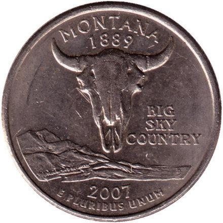 Монета 25 центов (P). 2007 год, США. Монтана. Штат № 41.