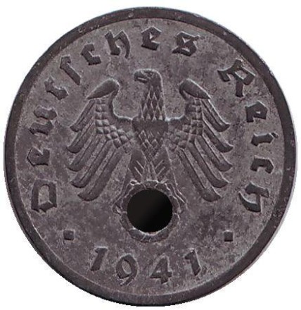 Монета 1 рейхспфенниг. 1941 год, Германия (Третий Рейх). (F).