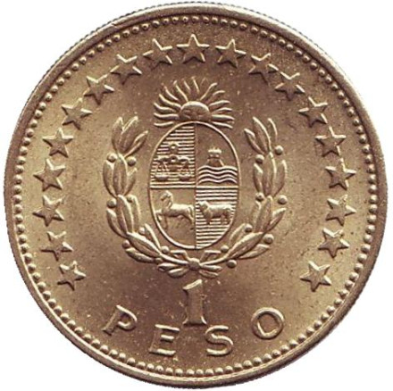 Монета 1 песо. 1965 год, Уругвай. Хосе Артигас.