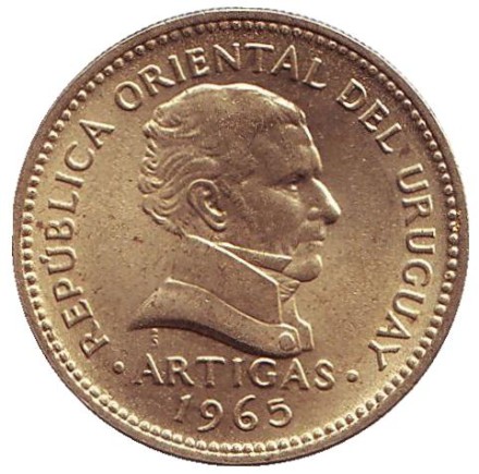 Монета 1 песо. 1965 год, Уругвай. Хосе Артигас.