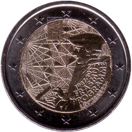 Монета 2 евро. 2022 год, Люксембург. 35 лет программе Эразмус.