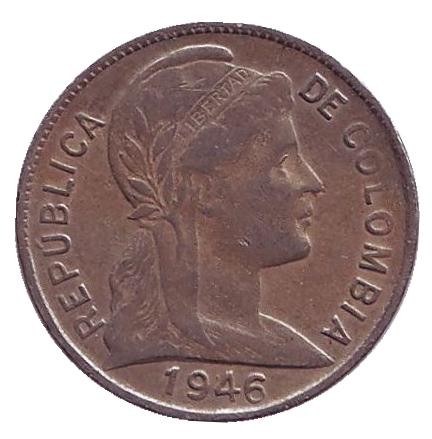 Монета 2 сентаво. 1946 год, Колумбия. Монета 2 сентаво. 1946 год, Колумбия.