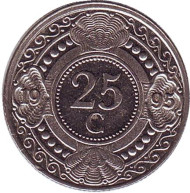 Монета 25 центов. 1995 год, Нидерландские Антильские острова. Цветок апельсинового дерева. Монета 25 центов. 1995 год, Нидерландские Антильские острова. Цветок апельсинового дерева.