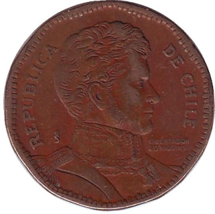 Монета 50 песо. 1994 год, Чили. Бернардо О’Хиггинс.