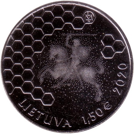 Монета 1,5 евро. 2020 год, Литва. Бортевое пчеловодство.