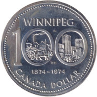 Монета 1 доллар. 1974 год, Канада. 100 лет городу Виннипег. Монета 1 доллар. 1974 год, Канада. 100 лет городу Виннипег.