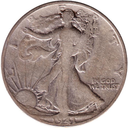 Монета 50 центов. 1941 год (S), США. Шагающая свобода.