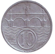 Монета 10 геллеров. 1943 год, Протекторат Богемии и Моравии. Монета 10 геллеров. 1943 год, Протекторат Богемии и Моравии.