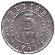 Монета 5 центов. 1989 год, Белиз. Монета 5 центов. 1989 год, Белиз.