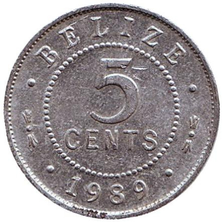 Монета 5 центов. 1989 год, Белиз.
