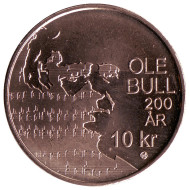 Монета 10 крон, 2010 год, Норвегия. Оле Булл - 200 лет со дня рождения. Монета 10 крон, 2010 год, Норвегия. Оле Булл - 200 лет со дня рождения.