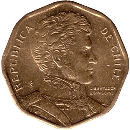 Монета 5 песо. 1998 год, Чили. Бернардо О’Хиггинс.