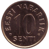 Монета 10 сентов. 2008 год, Эстония. Монета 10 сентов. 2008 год, Эстония.