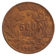 Монета 500 рейсов. 1928 год, Бразилия. Монета 500 рейсов. 1928 год, Бразилия.