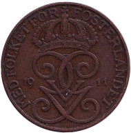 Монета 5 эре. 1911 год, Швеция. Монета 5 эре. 1911 год, Швеция.