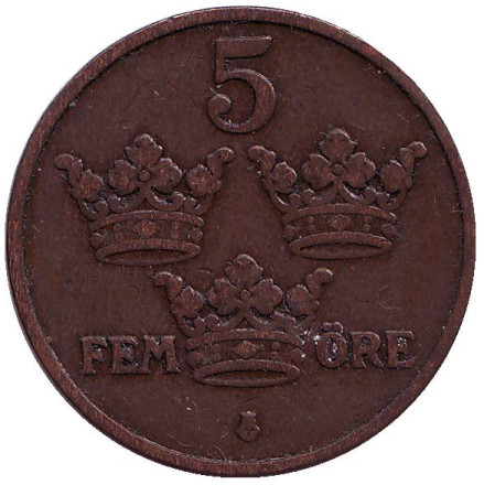 Монета 5 эре. 1911 год, Швеция. Монета 5 эре. 1911 год, Швеция.