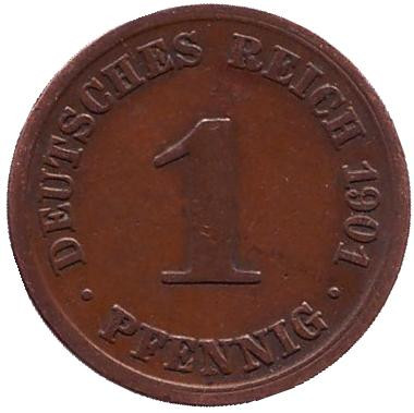 Монета 1 пфенниг. 1901 год (A), Германская империя.