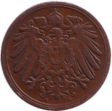 Монета 1 пфенниг. 1901 год (A), Германская империя.