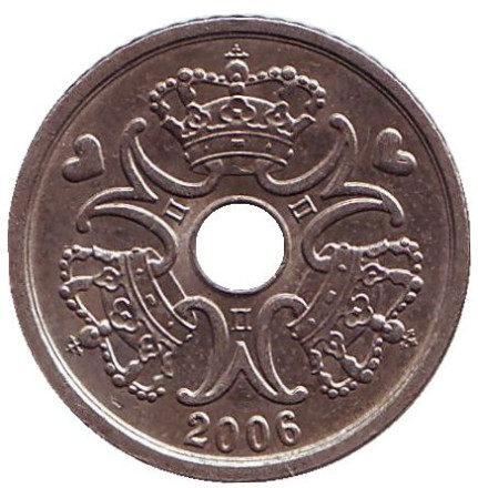 Монета 1 крона. 2006 год, Дания.