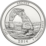 Монета 25 центов (D). 2014 год, США. Национальный парк Арки. Парк № 23. Монета 25 центов (D). 2014 год, США. Национальный парк Арки. Парк № 23.