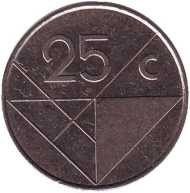 Монета 25 центов. 1999 год, Аруба. Монета 25 центов. 1999 год, Аруба.