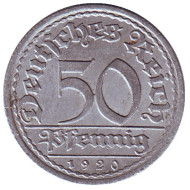 Монета 50 пфеннигов. 1920 год (A), Веймарская республика. Монета 50 пфеннигов. 1920 год (A), Веймарская республика.