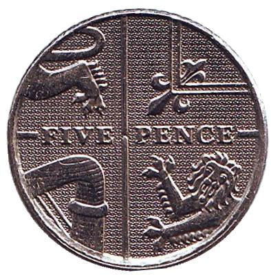 Монета 5 пенсов. 2010 год, Великобритания.