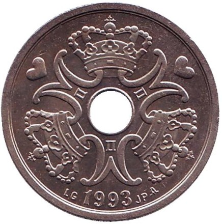 Монета 2 кроны. 1993 год, Дания. Монета 2 кроны. 1993 год, Дания.