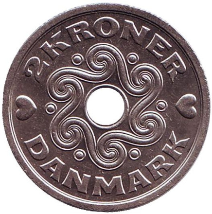 Монета 2 кроны. 1993 год, Дания.
