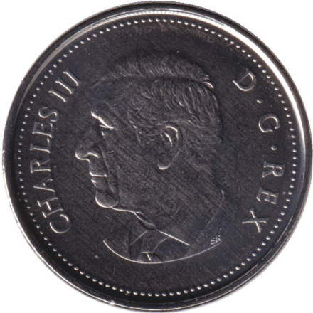 Монета 5 центов, 2023 год, Канада. Бобр. Карл III. Монета 5 центов, 2023 год, Канада. Бобр. Карл III.