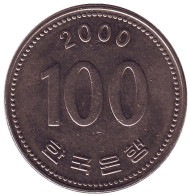 Монета 100 вон. 2000 год, Южная Корея. Монета 100 вон. 2000 год, Южная Корея.