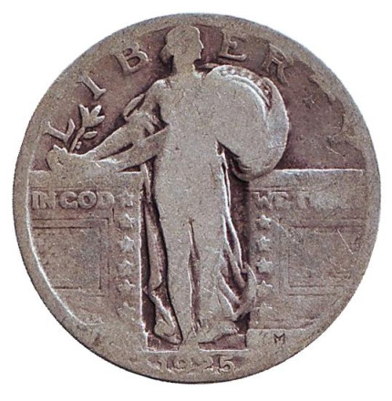 Монета 25 центов. 1925 год, США.