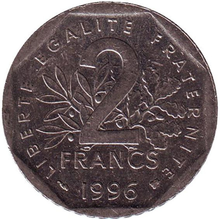 Монета 2 франка. 1996 год, Франция.