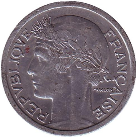 Монета 1 франк. 1957 В год, Франция.