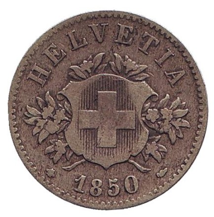 Монета 20 раппенов. 1850 год, Швейцария. Монета 20 раппенов. 1850 год, Швейцария.
