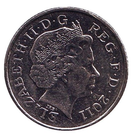 Монета 10 пенсов. 2011 год, Великобритания. Монета 10 пенсов. 2011 год, Великобритания.