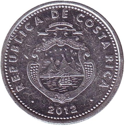 Монета 10 колонов. 2012 год, Коста-Рика. Монета 10 колонов. 2012 год, Коста-Рика.
