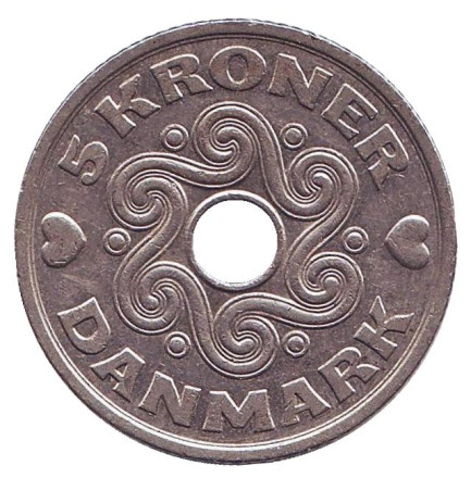 Монета 5 крон. 1998 год, Дания.