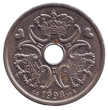 Монета 5 крон. 1998 год, Дания. Монета 5 крон. 1998 год, Дания.