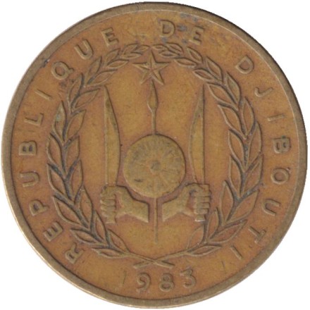 Монета 10 франков. 1983 год, Джибути. Парусник, корабль. Монета 10 франков. 1983 год, Джибути. Парусник, корабль.