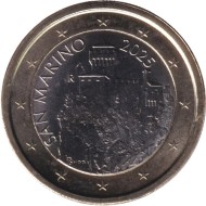 Монета 1 евро. 2025 год, Сан-Марино. Монета 1 евро. 2025 год, Сан-Марино.